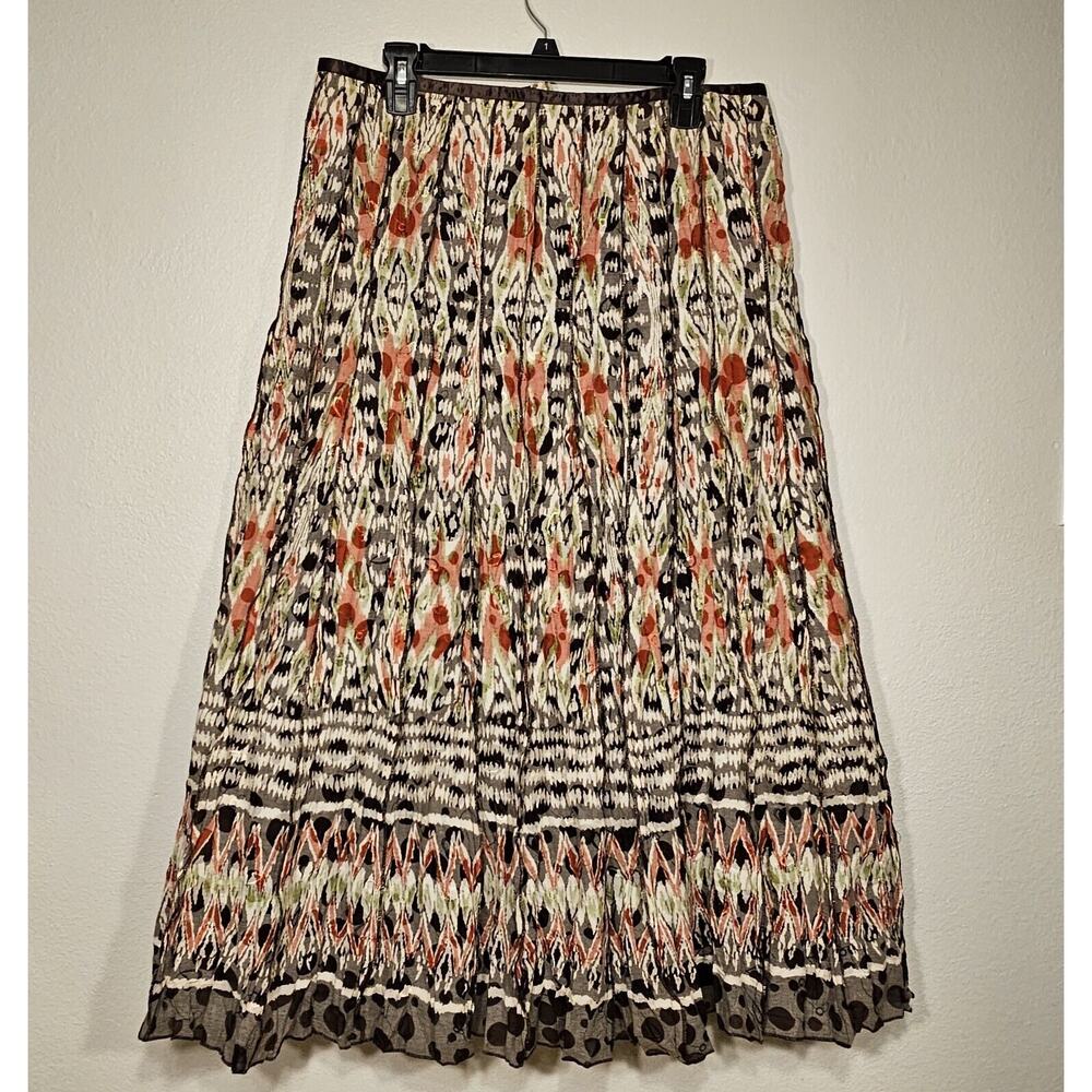 Sharon Young Long Maxi Skirt Women's  Sz 10 Brown Red  Cream Boho Western